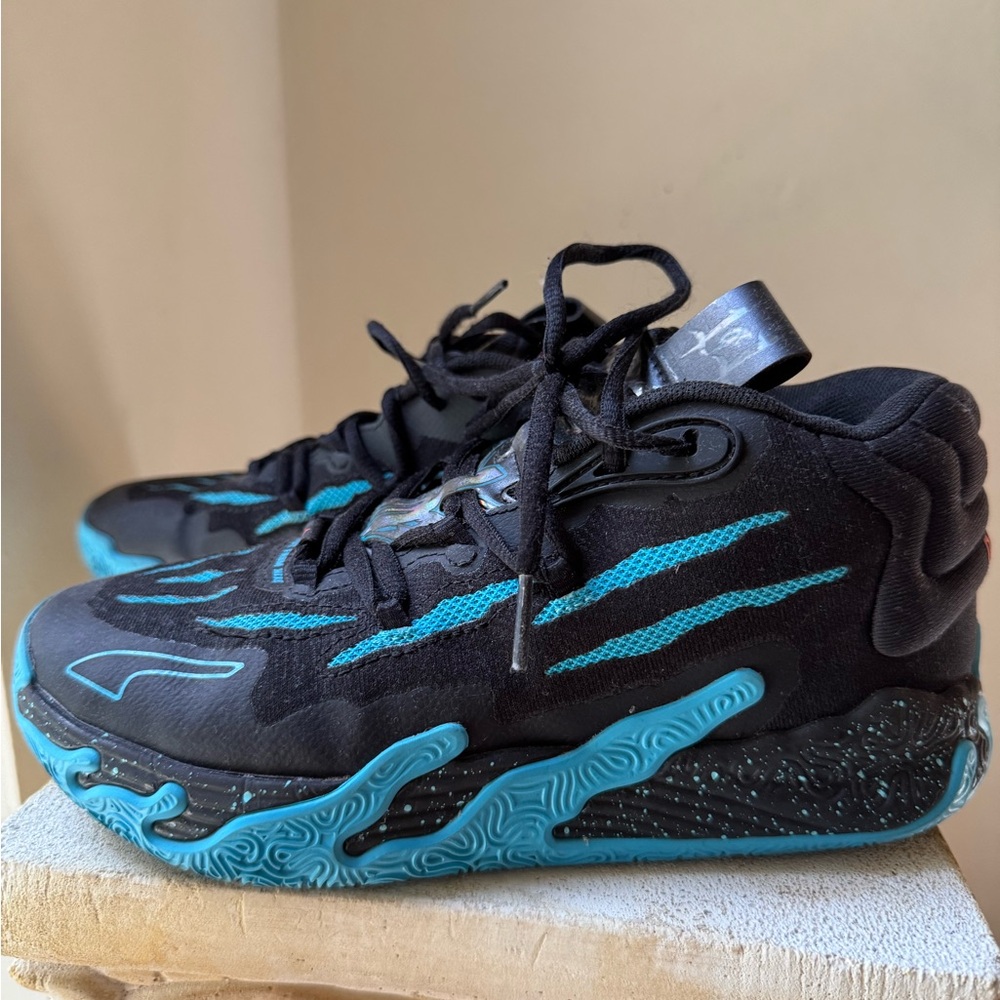 Kids Puma Melo Black and Blue Athletic Shoes 4.5